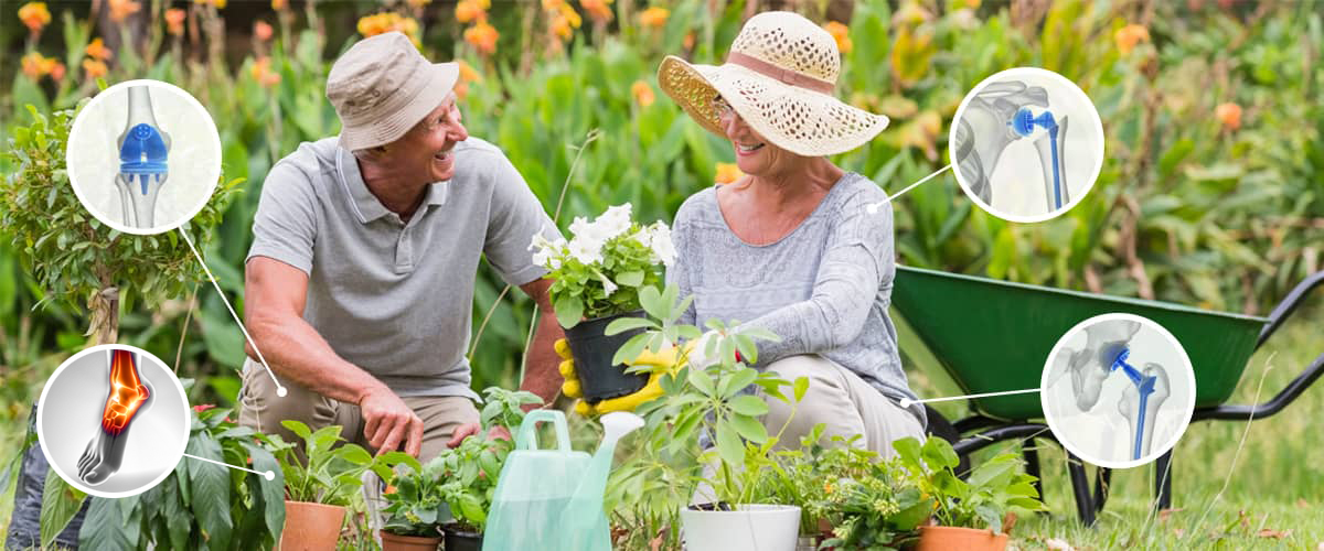 senior couple gardening